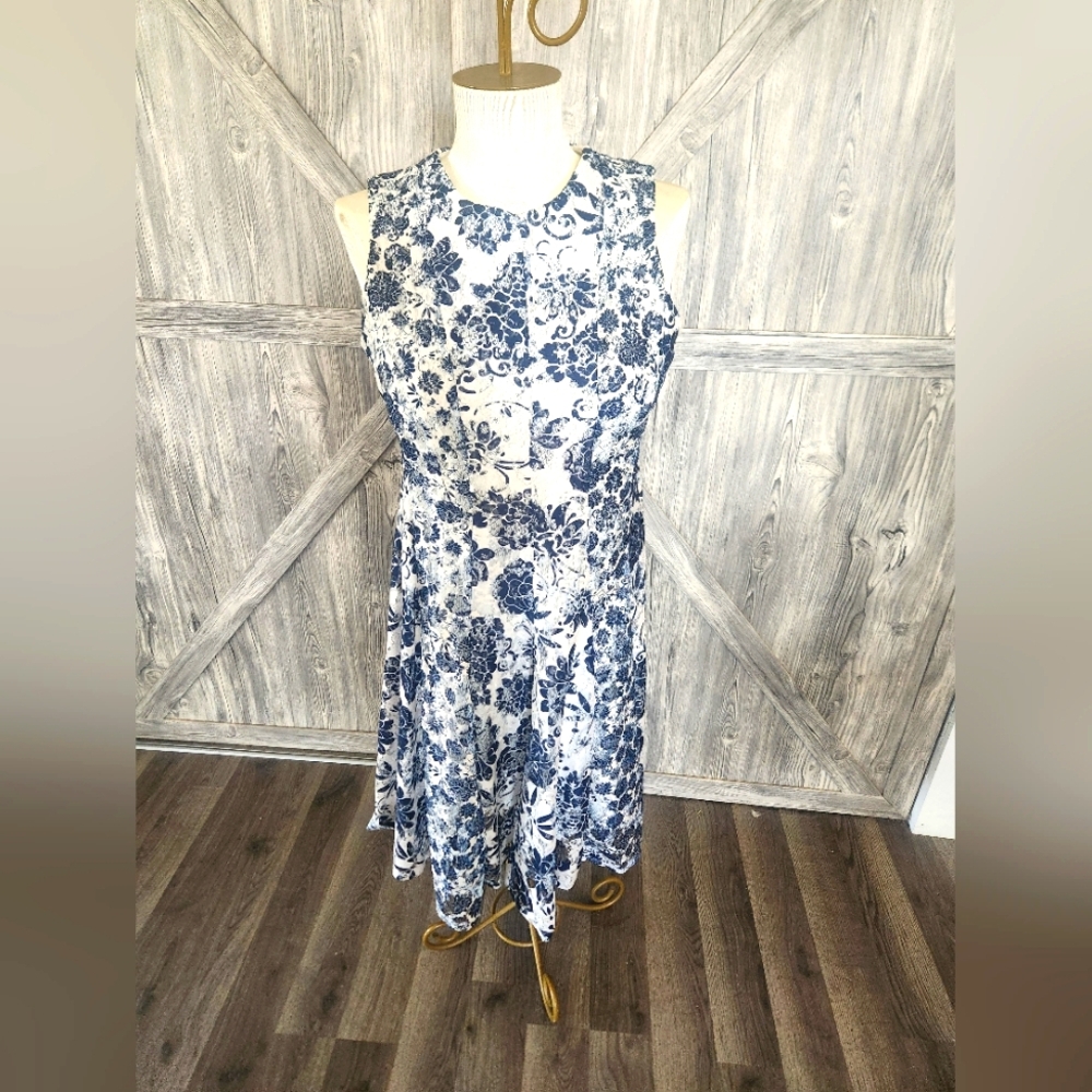 Danny And Nicole Floral Blue and White Sleeveless Dress